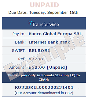 Example of payment by Wise for your Hanco Account